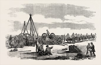 THE CRIMEAN WAR: SIEGE OF SEBASTOPOL: PREPARING A TRAIN FOR THE TRENCHES, 1854
