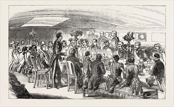 THE KING OF DENMARK DINING ON BOARD THE CYGNUS., 1854