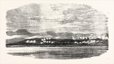 THE CRIMEAN WAR: BATTLE OF THE ALMA: SKETCHED FROM THE MIZEN-TOP OF H.M.S. RETRIBUTION, BY