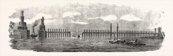 THE BARRAGE OF THE NILE, 1854. Some eighteen miles below Cairo, on the Western, or Rosetta, branch