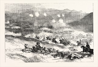 THE CRIMEAN WAR: THE ACTION AT BALACLAVA, OCTOBER 25. FIRST CHARGE OF HEAVY CAVALRY, 1854
