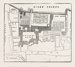 FIRE IN THE STRAND, SITE OF ARUNDEL HOUSE: GROUND-PLOT OF ARUNDEL ROUSE AND GARDENS. (THE DARK LINE