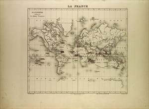 MAP OF THE WORLD SHOWING FRANCE'S COLONIES IN 1896