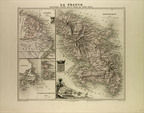 MAP OF MARTINIQUE, FRENCH GUIANA AND TERRA NOVA, 1896