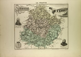 MAP OF SARTHE, 1896, FRANCE