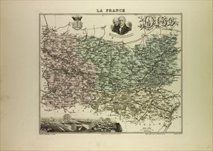 MAP OF OISE, 1896, FRANCE