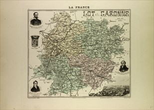 MAP OF LOT AND GARONNE, 1896, FRANCE