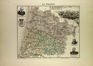 MAP OF LANDES, 1896, FRANCE