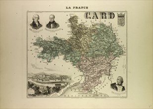 MAP OF GARD, 1896, FRANCE