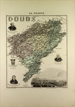 MAP OF DOUBS, 1896, FRANCE