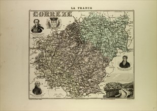 MAP OF CORREZE, 1896, FRANCE