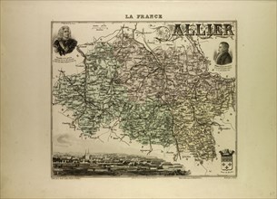 MAP OF ALLIER, 1896, FRANCE
