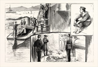 SCENES ON BOARD H.M.S. ANSON AFTER THE CATASTROPHE: 1. Landing the Dead the Morning after the