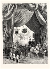 THE OUEEN'S ARRIVAL AT GRASSE: HER MAJESTY DRIVING BENEATH A TRIUMPHAL ARCH, FRANCE