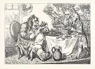 JOHN BULL, TAKING A LUNCHEON, OR BRITISH COOKS CRAMMING OLD GRUMBLE GIZZARD WITH BONNE-CHÃƒË†RE