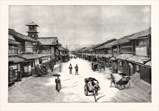 THE ATTACK UPON THE CZAREVITCH OF RUSSIA BY A JAPANESE POLICEMAN: THE MAIN STREET OF KYOTO WHERE