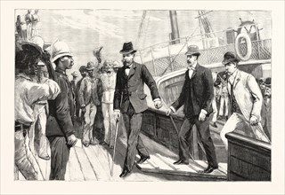 LORD RANDOLPH CHURCHILL'S FIRST STEP ON AFRICAN SOIL: LANDING AT TABLE BAY FROM THE STEAM TUG TIGER
