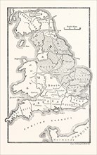 MAP OF ENGLAND SHOWING THE ANGLO-SAXON KINGDOMS AND DANISH DISTRICTS