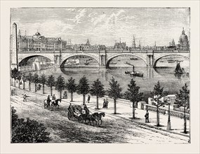 THE THAMES EMBANKMENT AND WATERLOO BRIDGE, 1895.
