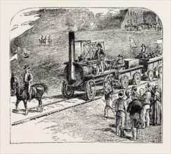 THE FIRST TRAIN ON THE STOCKTON AND DARLINGTON RAILWAY.