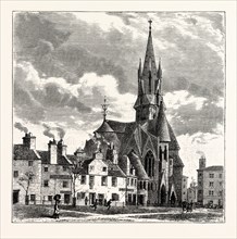 EDINBURGH: WRIGHT'S HOUSES AND THE BARCLAY CHURCH, FROM BRUNTSFIELD LINKS.