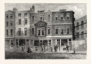 OLD HOUSES IN FETTER LANE, WEST SIDE, NEAR THE RECORD OFFICE, FROM A DRAWING BY SHEPHERD, 1853,