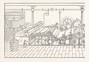 MACHINE: A. Chest; B. Vat, 4 feet by 5; C. Sifter; D. Lifter; E. Endless wire, 5 feet wide; F.
