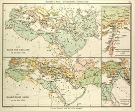 MAP OF THE UMAYYAD CALIPHATE EMPIRE IN 750 AND THE ISLAMIC EMPIRE IN 1215