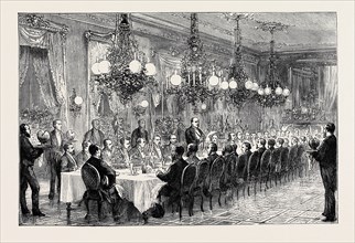 BANQUET GIVEN TO THE ALABAMA ARBITRATORS BY THE GENEVA CONSEIL D'ÃâTAT, COUNT SCLOPIS READING HIS
