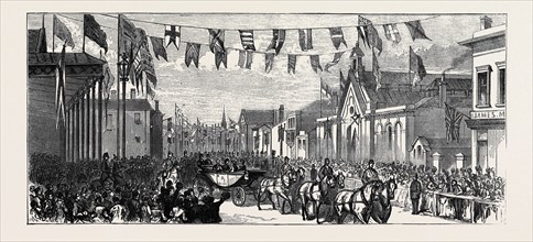 THE DUKE AND DUCHESS OF TECK AT SOUTHPORT: ARRIVAL OF THE DUKE AND DUCHESS AT THE RAILWAY STATION