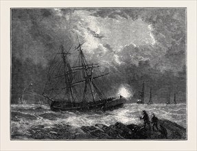 THE HURRICANE AT PLYMOUTH: SHIPS IN DISTRESS BURNING BLUE-LIGHTS IN BATTEN BAY