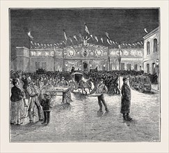 THE PRINCE AND PRINCESS OF WALES AT DERBY: THE RAILWAY STATION ILLUMINATED