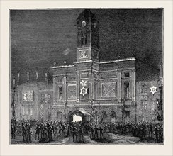 THE PRINCE AND PRINCESS OF WALES AT DERBY: THE TOWN HALL ILLUMINATED