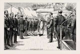 THE NAVAL MANOEUVRES, WITH THE NORTHERN FLEET: A MAN-OF-WAR FUNERAL AT SEA