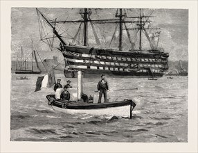 THE VISIT OF THE FRENCH FLEET: FOES NO LONGER: FRENCH SAILORS VISITING THE "VICTORY"