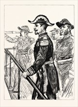THE VISIT OF THE FRENCH FLEET: ADMIRAL GERVAIS ON THE BRIDGE OF THE "MARENGO"