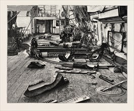 THE BURSTING OF A GUN ON H.M.S. "CORDELIA": SCENE OF THE ACCIDENT ON UPPER DECK