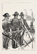 THE VISIT OF THE FRENCH FLEET: FRENCH OFFICERS SALUTING H.M. THE QUEEN