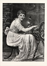 THE SPINSTER, FROM THE PICTURE BY EDWIN LONG, R.A.