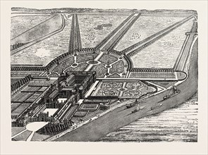 BIRD'S-EYE VIEW OF HAMPTON COURT AS FINISHED BY WILLIAM III