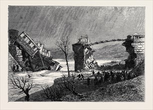 THE BROKEN BRIDGE OVER THE BRAGUE: SCENE OF THE RECENT RAILWAY ACCIDENT