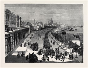 THE THAMES EMBANKMENT, LOOKING TOWARDS ST. PAUL'S, LONDON
