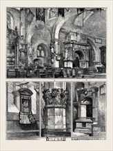 OLD CHELSEA CHURCH: 1. INTERIOR, LOOKING NORTH-EAST; 2. TOMB OF SIR THOMAS MORE; 3. SCULPTURED