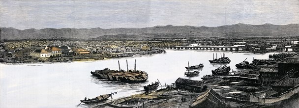 View of Fuzhou in 1884. China in the 19th century.