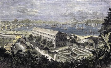 Harbor of Hong Kong. Engraving 1858