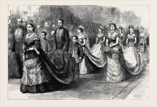 THE WEDDING PROCESSION IN ST. GEORGE'S CHAPEL: THE SECOND PROCESSION, HER MAJESTY THE QUEEN AND THE