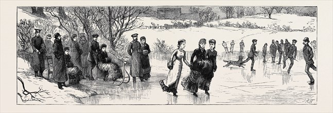 PRINCE LEOPOLD AT THE HOME OF HIS AFFIANCED BRIDE, AROLSEN: PRINCESS HELEN SKATING ON THE LAKE IN