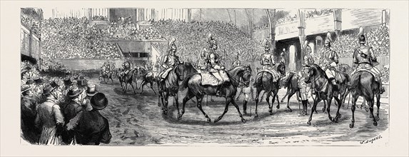 THE MILITARY TOURNAMENT AT THE AGRICULTURAL HALL, ISLINGTON, THE "MUSICAL RIDE" OF THE FIRST LIFE