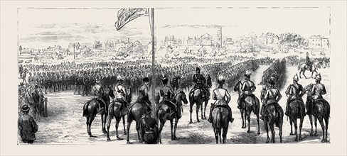 THE ROYAL VISIT TO GREAT YARMOUTH: THE PRINCE OF WALES REVIEWING THE NORFOLK ARTILLERY MILITIA