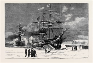 THE NEWFOUNDLAND SEAL FISHERIES, THE DUNDEE FLEET FORCING ITS WAY THROUGH THE ICE INTO ST. JOHN'S